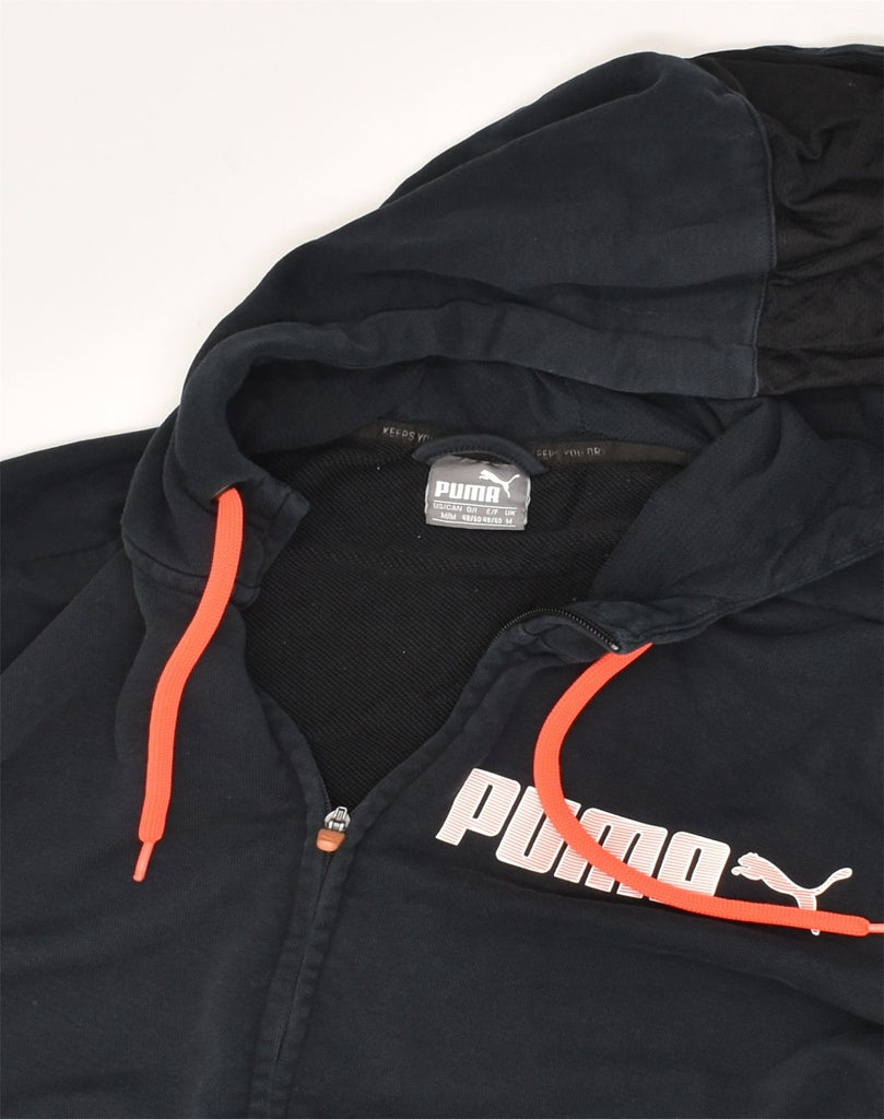 PUMA Womens Graphic Zip Hoodie Sweater UK 14 Medium Navy Blue Cotton | Vintage Puma | Thrift | Second-Hand Puma | Used Clothing | Messina Hembry 