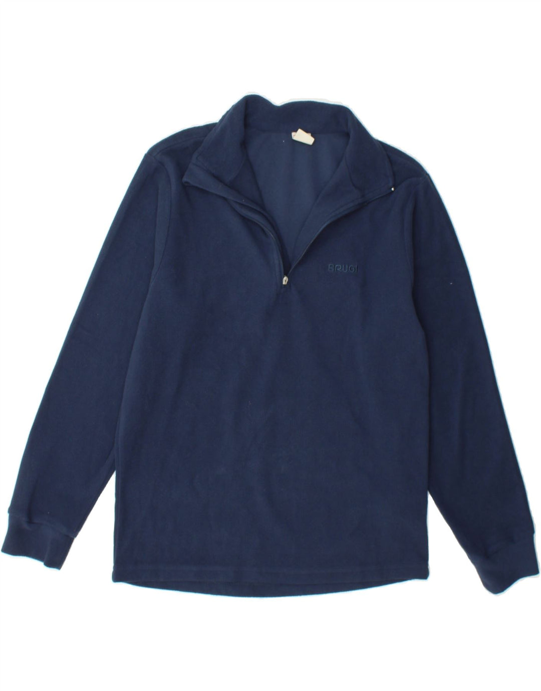 BRUGI Womens Zip Neck Fleece Jumper UK 14 Large Navy Blue Polyester Vintage Brugi and Second-Hand Brugi from Messina Hembry 