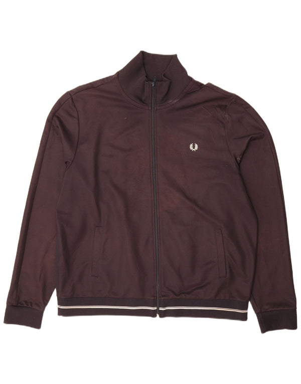 Fred Perry Mens Tracksuit Top Jacket 2XL Brown Polyester