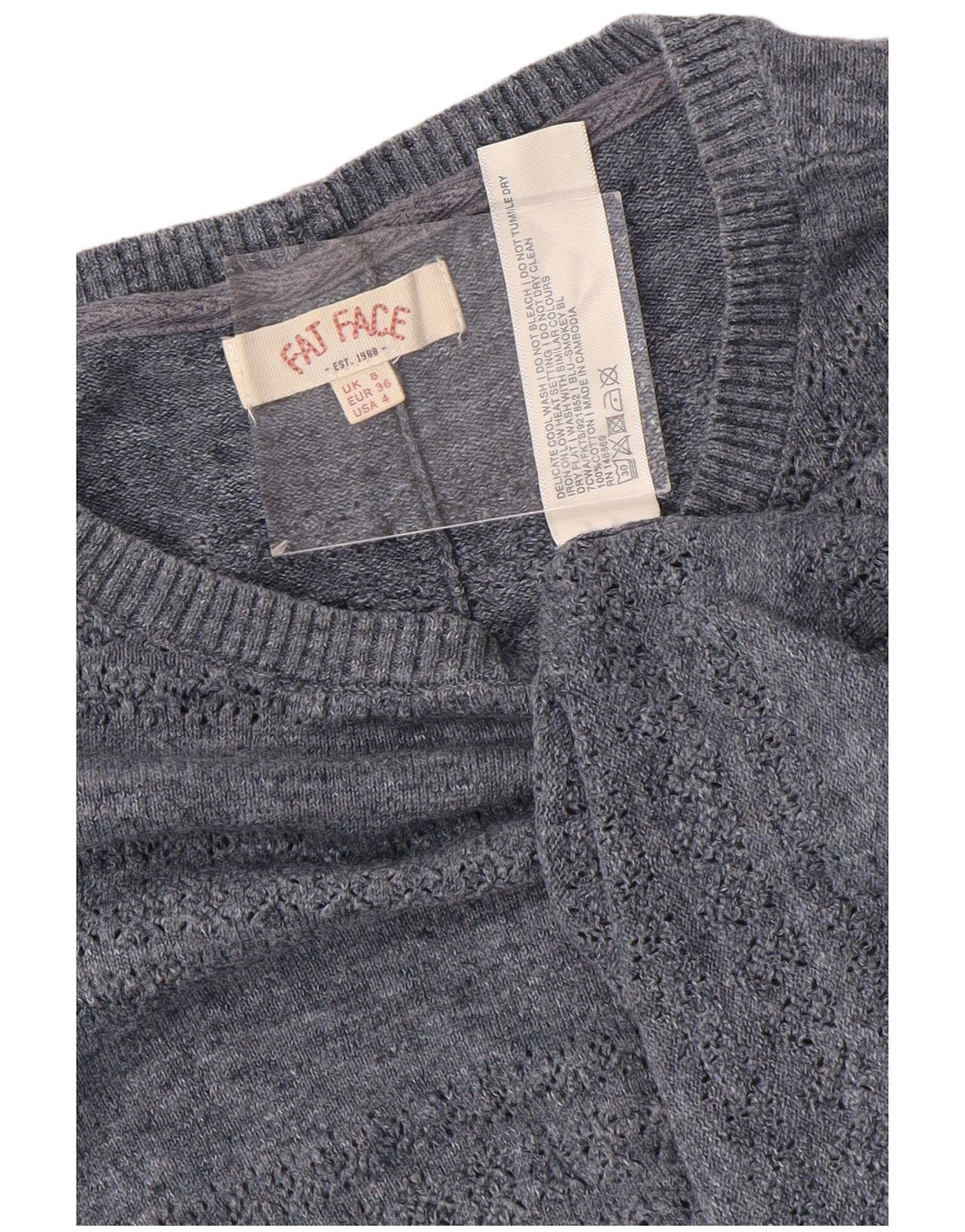 Fat Face Womens Button Back Boat Neck Jumper Sweater UK 8 Small Navy Blue