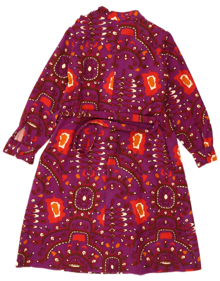 Vintage Womens Abstract Pattern A-Line Dress UK 12 Medium Purple