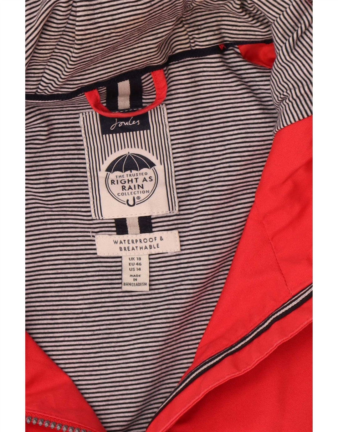 Joules Womens Hooded Oversized Rain Jacket UK 18 XL Red Cotton