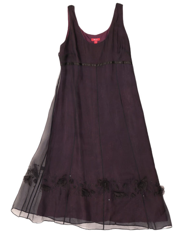 Monsoon Womens Sleeveless A-Line Dress UK 16 Large Burgundy Floral Silk