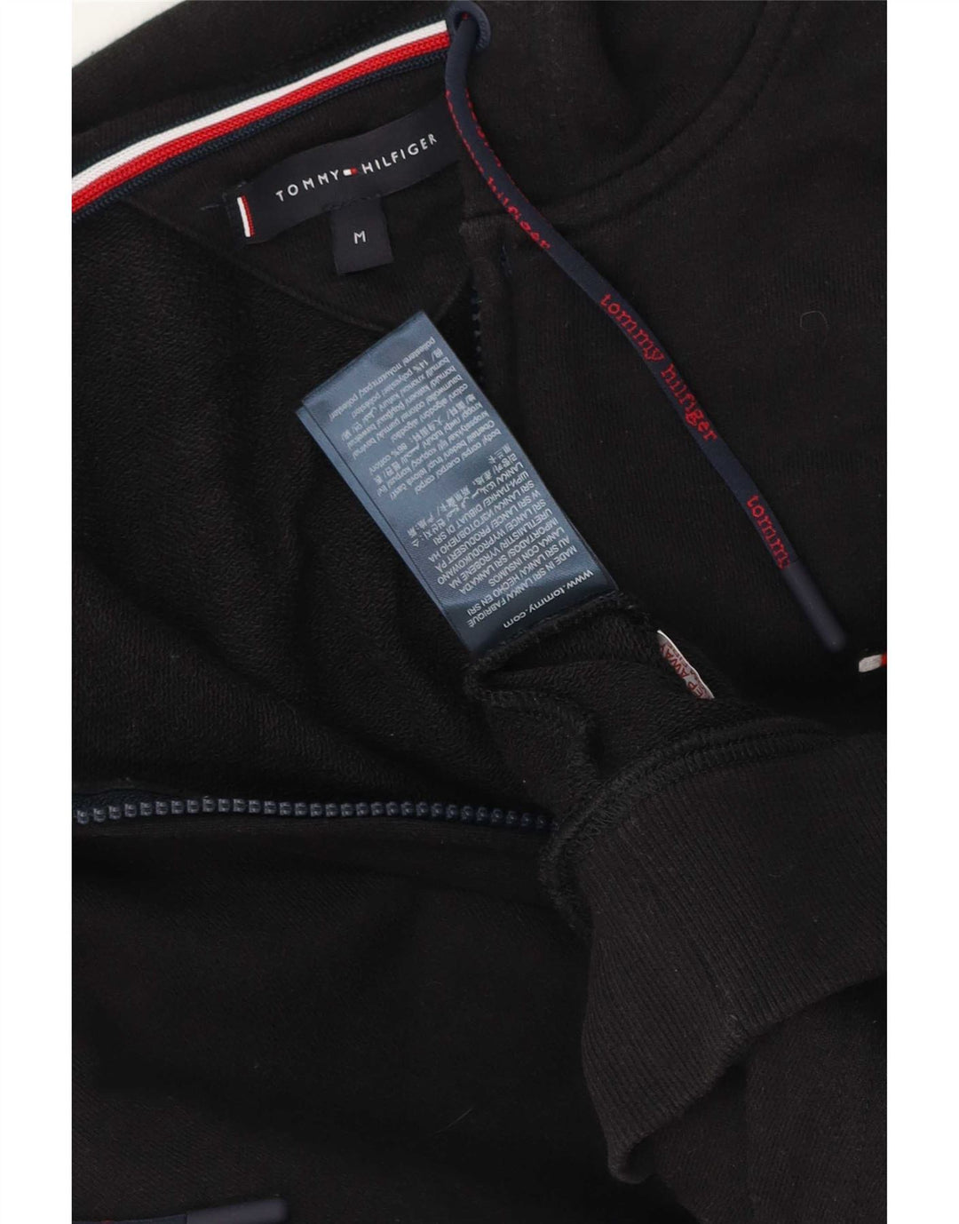 Tommy Hilfiger Mens Graphic Zip Hoodie Sweater Medium Black Cotton