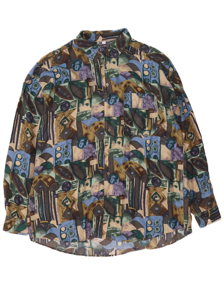 New Fast Mens Abstract Pattern Shirt Size 41/42 Large Multicoloured Silk