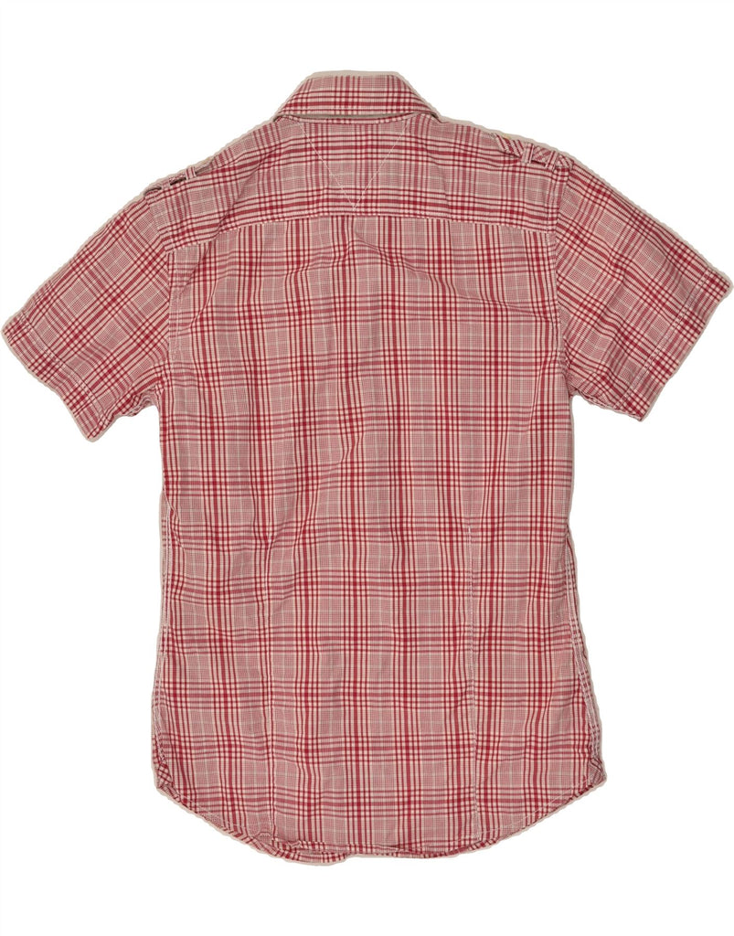 TOMMY HILFIGER Mens Military Short Sleeve Shirt Small Red Plaid Cotton | Vintage Tommy Hilfiger | Thrift | Second-Hand Tommy Hilfiger | Used Clothing | Messina Hembry 