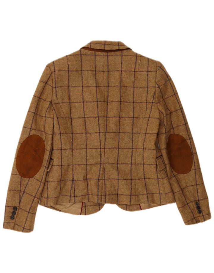 Zara Womens 1 Button Blazer Jacket UK 14 Large Brown Check Wool