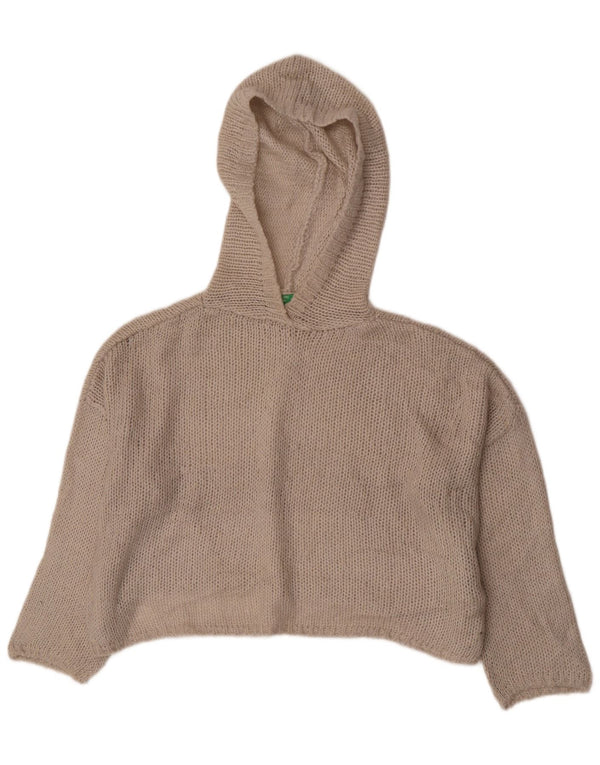 Benetton Womens Crop Hooded Oversized Jumper Sweater UK 10 Small Beige