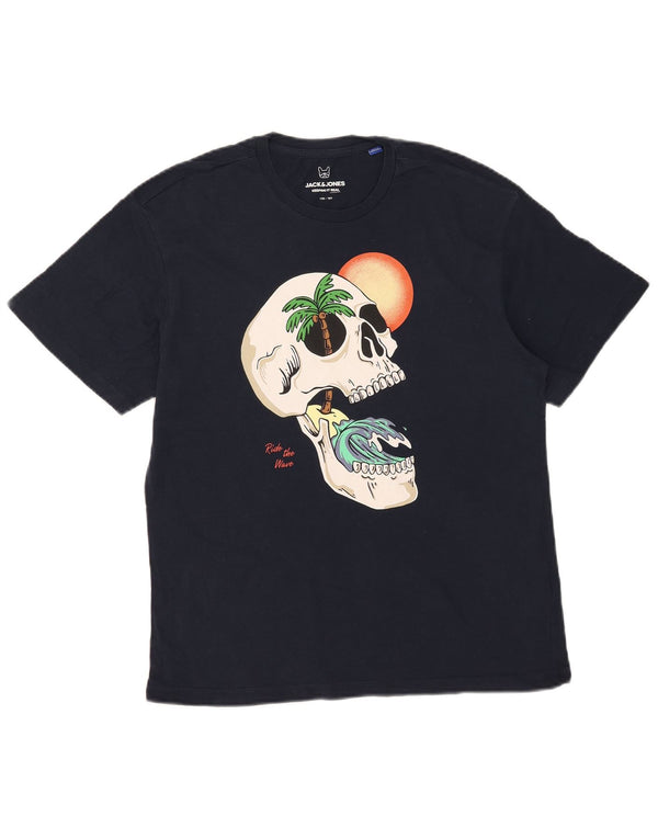 JACK & JONES Boys Graphic T-Shirt Top 15-16 Years Navy Blue Cotton