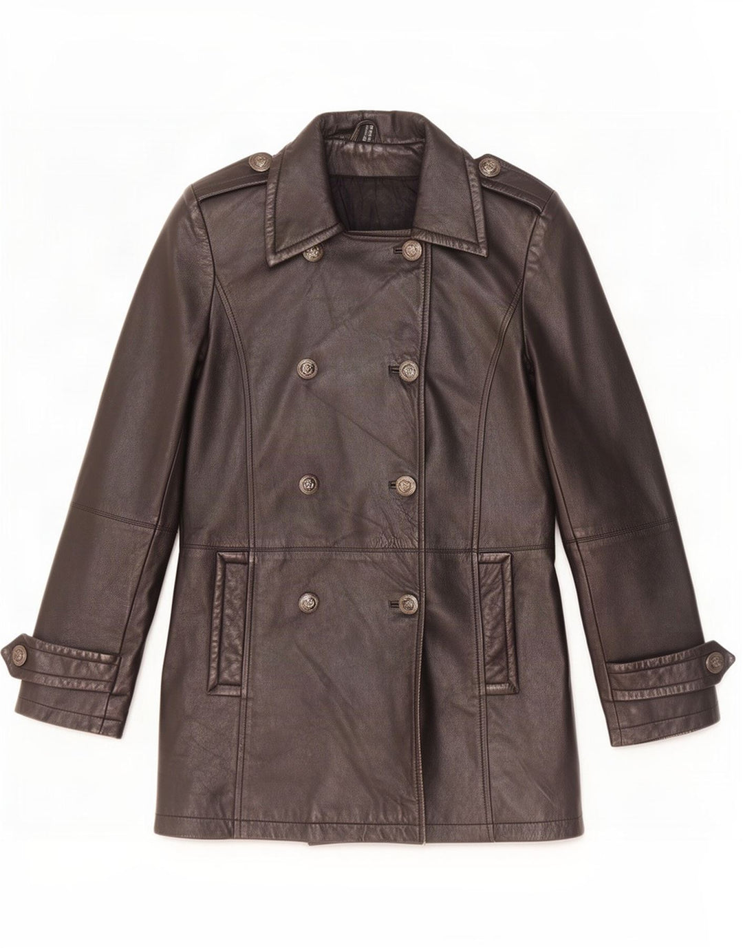 Vintage Womens Leather Coat UK 10 Small Black