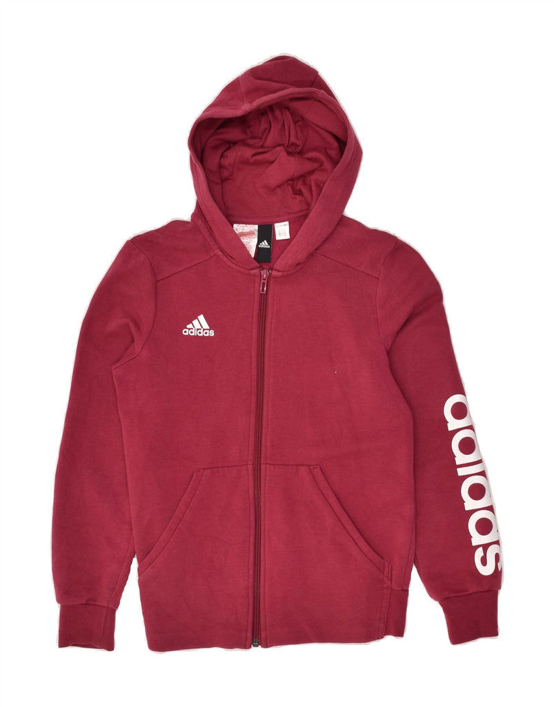 ADIDAS Girls Graphic Zip Hoodie Sweater 10-11 Years Maroon Cotton | Vintage Adidas | Thrift | Second-Hand Adidas | Used Clothing | Messina Hembry 