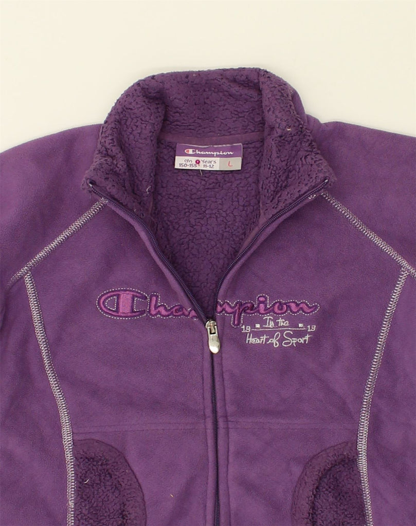 CHAMPION Girls Graphic Fleece Jacket 11-12 Years Large  Purple Polyester | Vintage Champion | Thrift | Second-Hand Champion | Used Clothing | Messina Hembry 