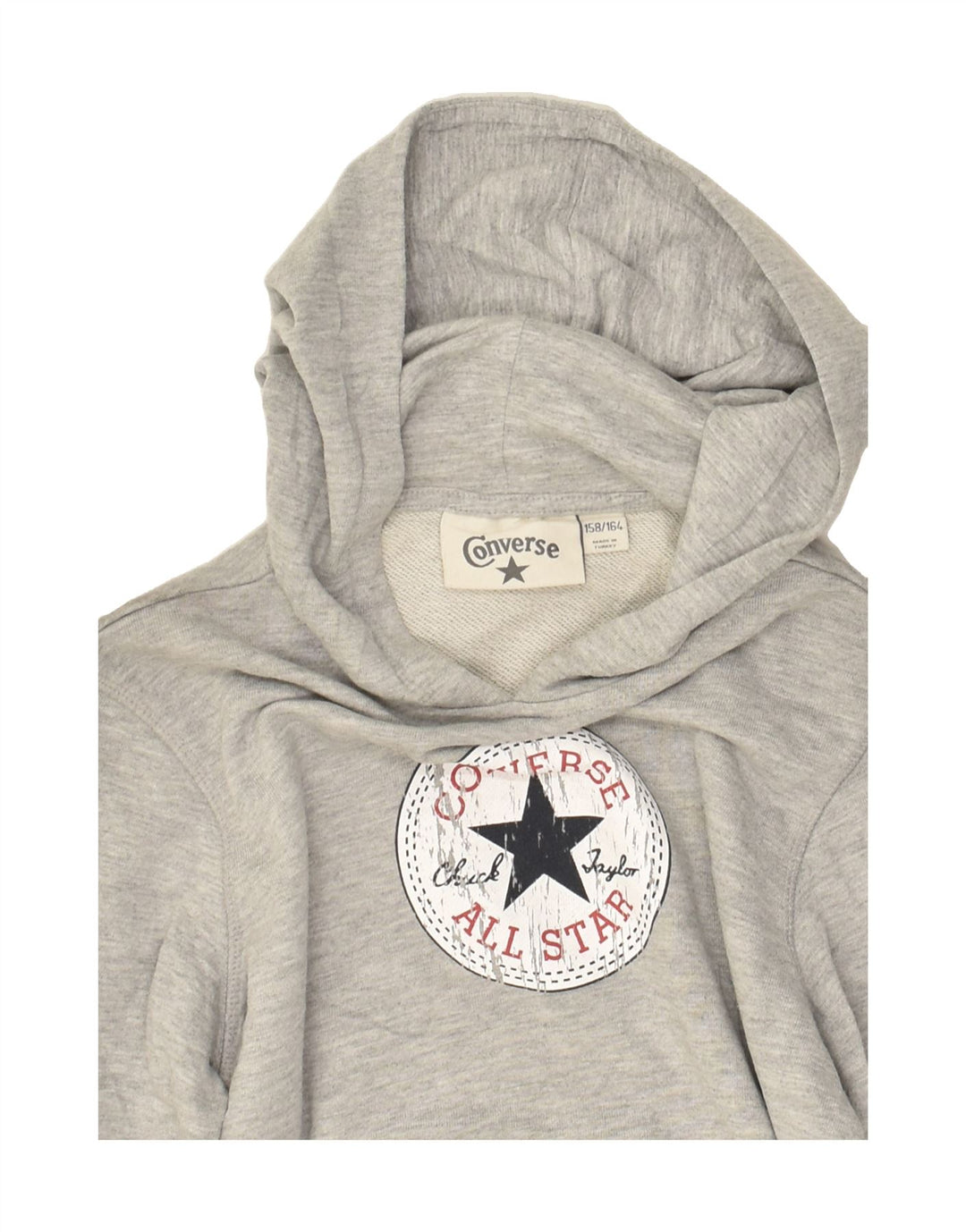 CONVERSE Boys Graphic Hoodie Jumper 13-14 Years Grey Cotton | Vintage Converse | Thrift | Second-Hand Converse | Used Clothing | Messina Hembry 