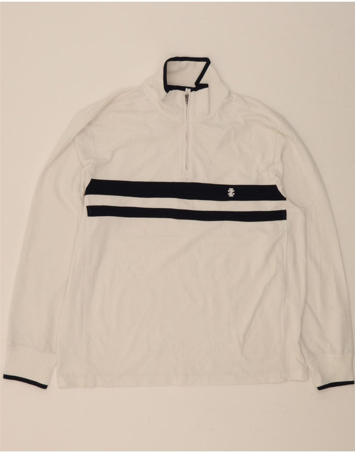 IZOD Mens Zip Neck Pullover Tracksuit Top Large White Striped Polyester Vintage Izod and Second-Hand Izod from Messina Hembry 