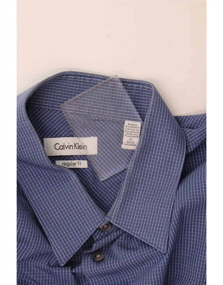 Calvin Klein Mens Regular Fit Shirt Size 17 XL Navy Blue Gingham Cotton