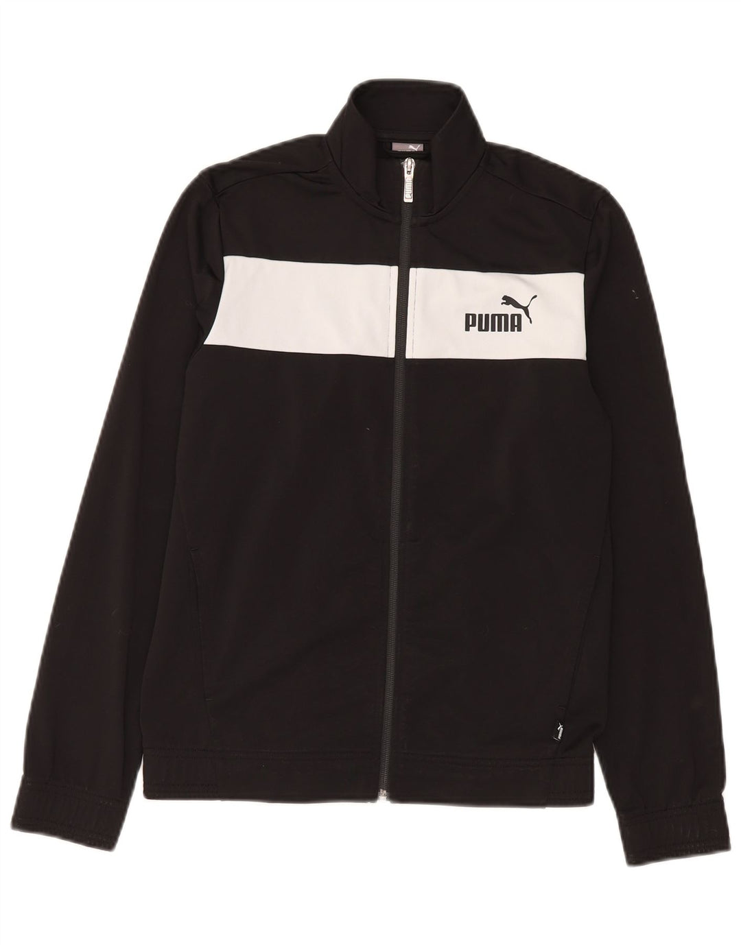 PUMA Boys Tracksuit Top Jacket 13-14 Years Black Colourblock Polyester