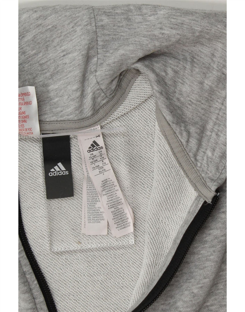 ADIDAS Boys Graphic Zip Hoodie Sweater 15-16 Years Grey Flecked Cotton Vintage Adidas and Second-Hand Adidas from Messina Hembry 