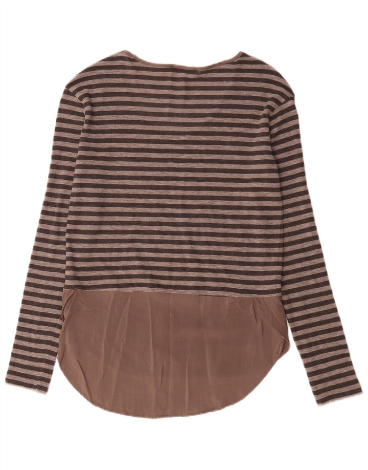 Zara Womens Top Long Sleeve UK 10 Small Brown Striped