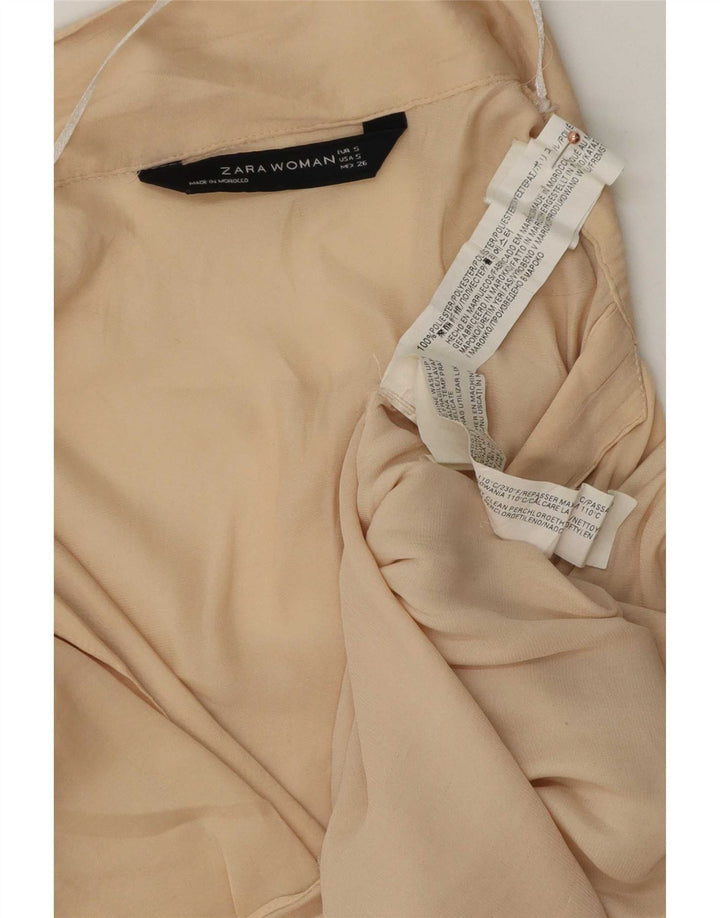Zara Womens Long Sleeve Oversized Shirt Dress UK 10 Small Beige Polyester