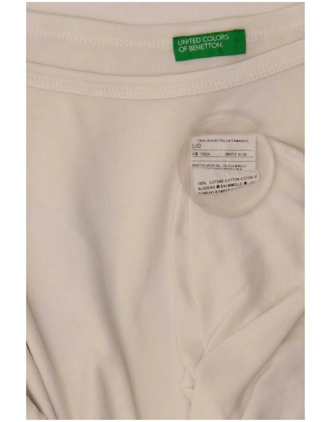 Benetton Womens Top 3/4 Sleeve UK 14 Large White Cotton