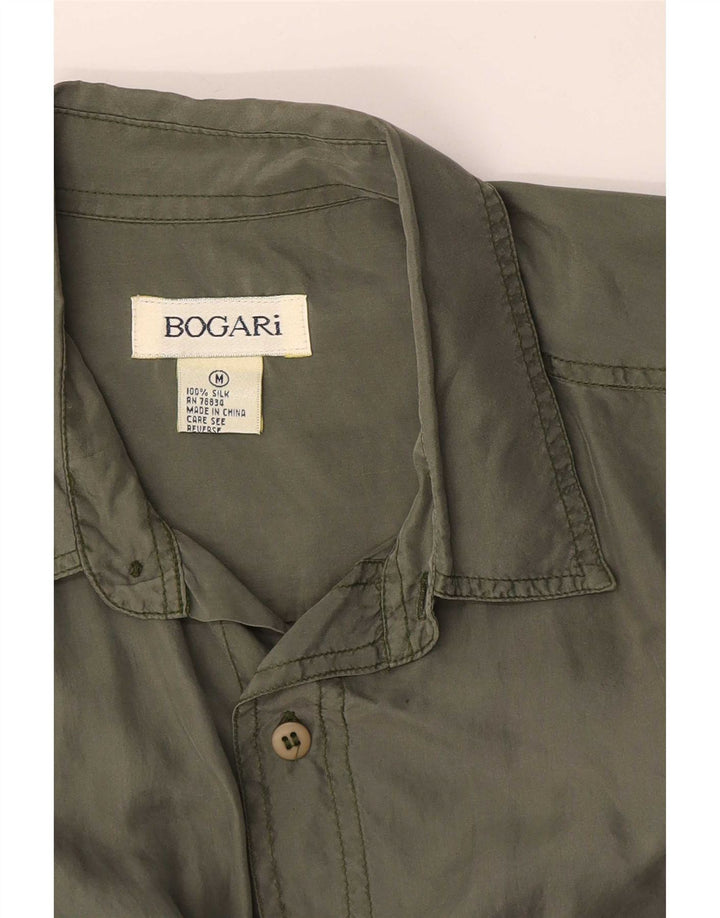 Bogari Mens Short Sleeve Shirt Medium Khaki Silk