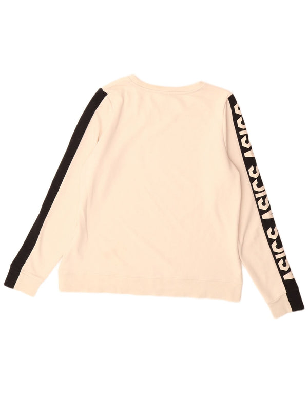 Asics Womens Graphic Sweatshirt Jumper UK 14 Medium Beige Colourblock