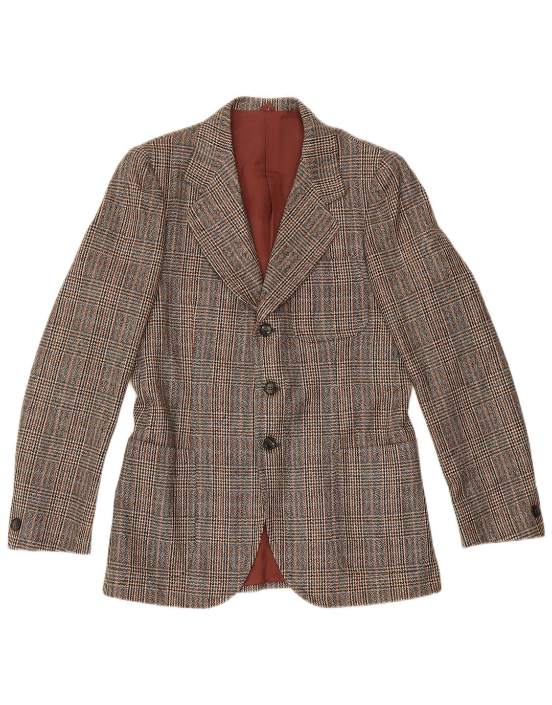 Vintage Mens 3 Button Blazer Jacket IT 46 Small Brown Houndstooth