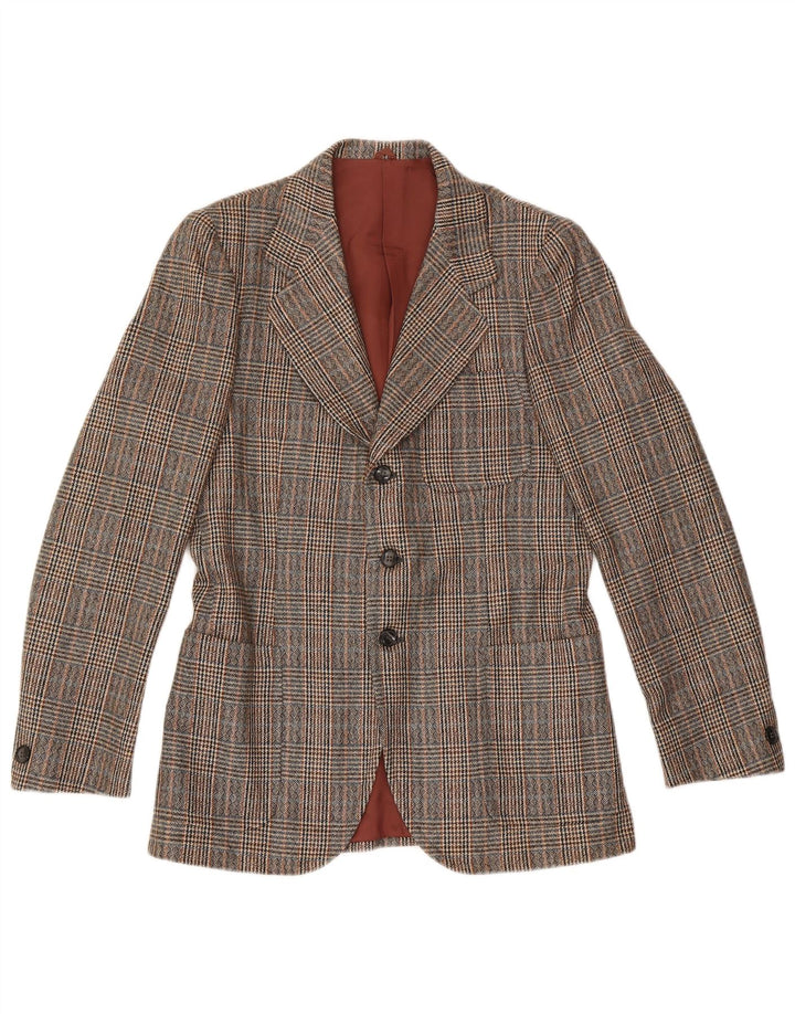 Vintage Mens 3 Button Blazer Jacket IT 46 Small Brown Houndstooth