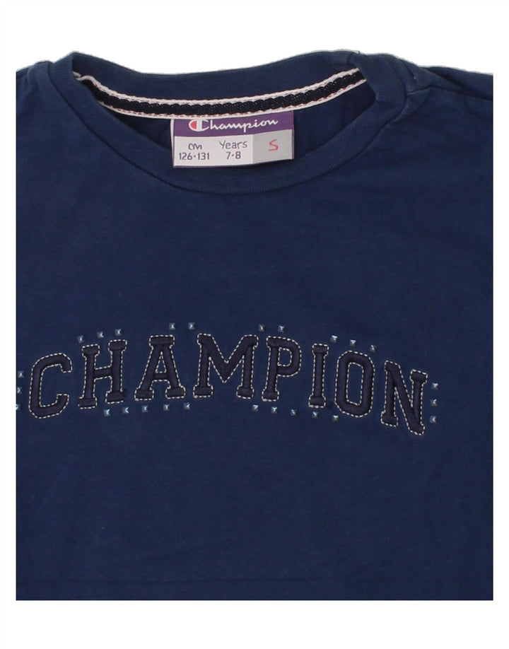 CHAMPION Girls Graphic Top Long Sleeve 7-8 Years Small Navy Blue Vintage Champion and Second-Hand Champion from Messina Hembry 