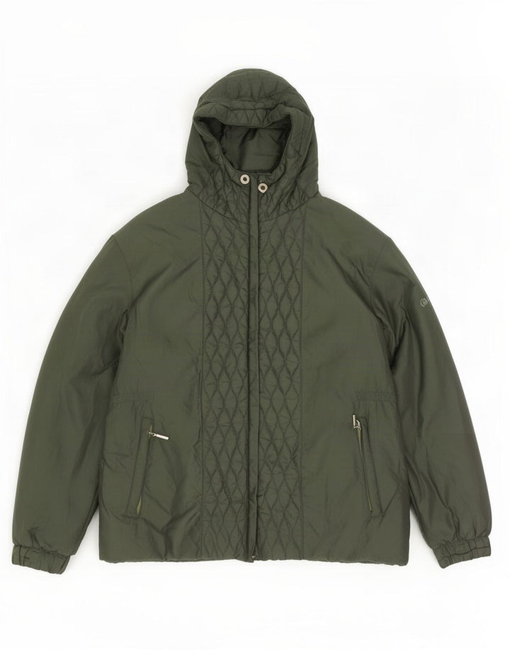 Vintage Womens Hooded Quilted Jacket UK 14 Medium Khaki Polyester