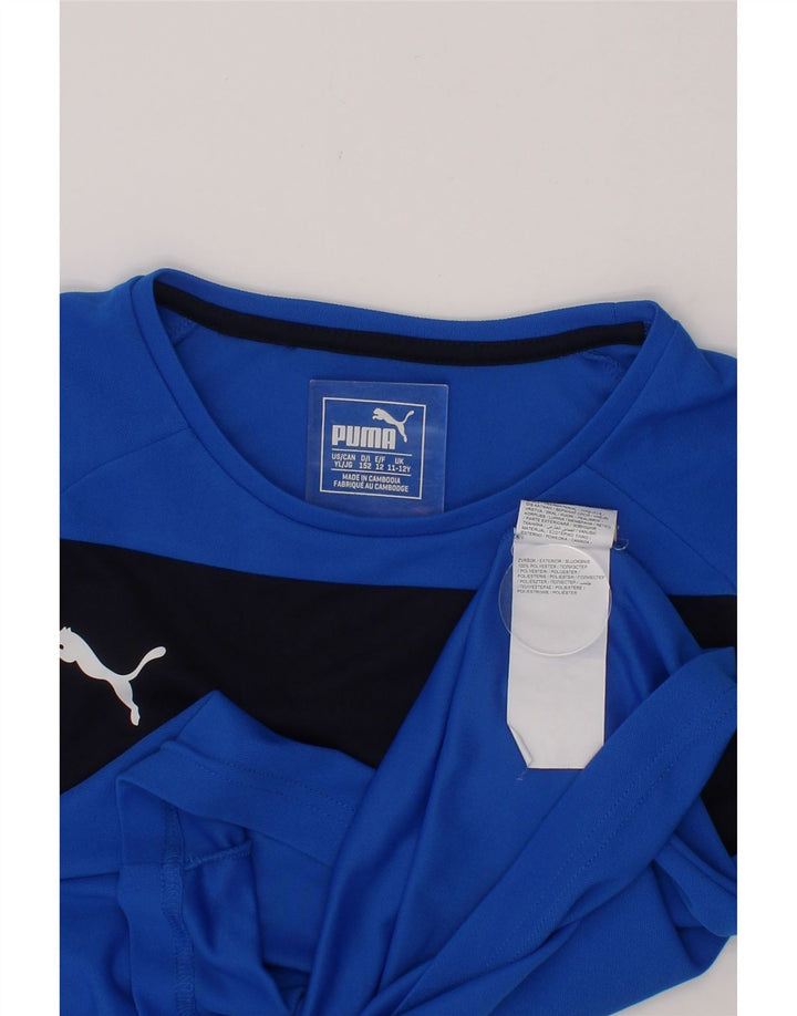 PUMA Boys T-Shirt Top 11-12 Years Blue Colourblock Polyester Vintage Puma and Second-Hand Puma from Messina Hembry 