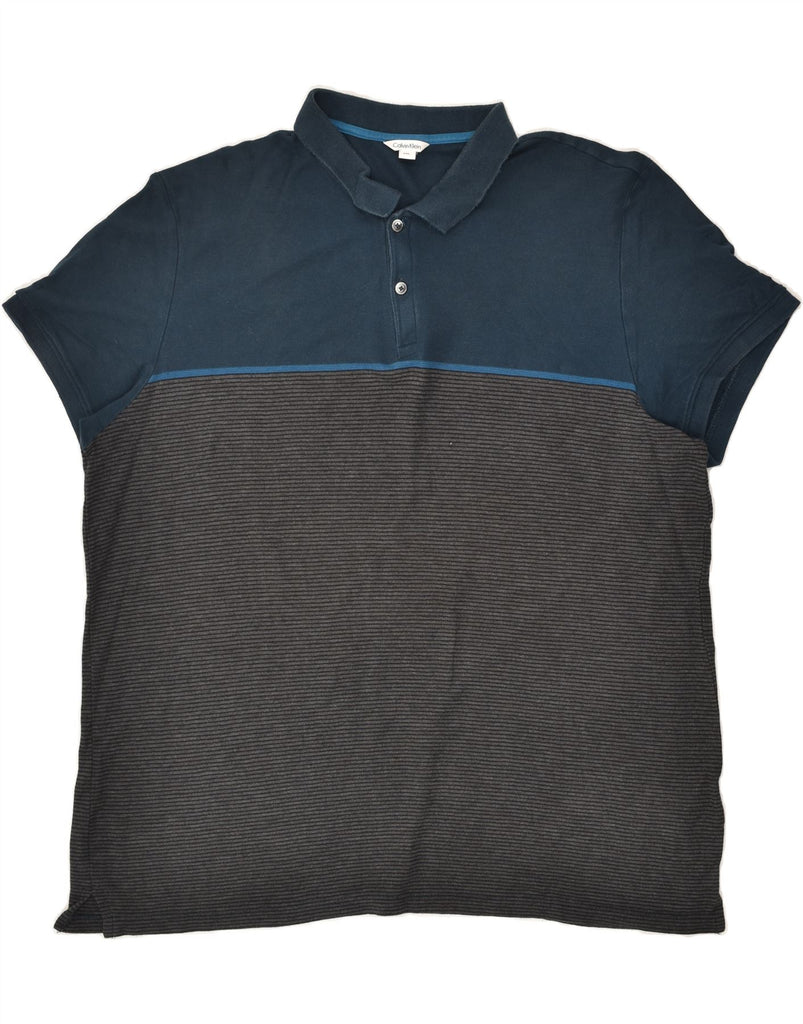 CALVIN KLEIN Mens Polo Shirt 2XL Grey Striped Cotton | Vintage Calvin Klein | Thrift | Second-Hand Calvin Klein | Used Clothing | Messina Hembry 
