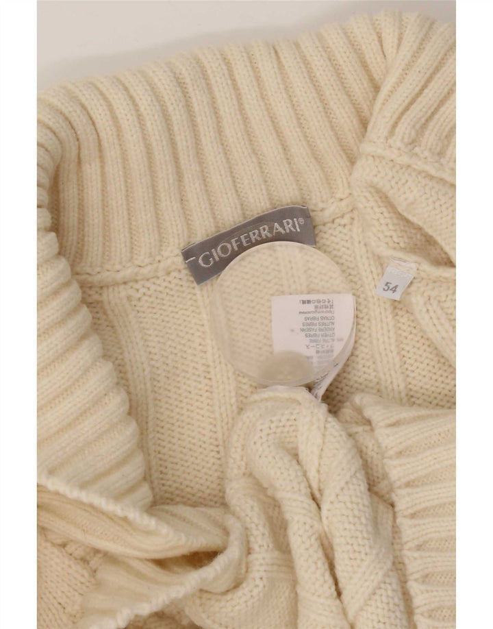 Gioferrari Mens Cardigan Sweater IT 54 XL White Merino Wool