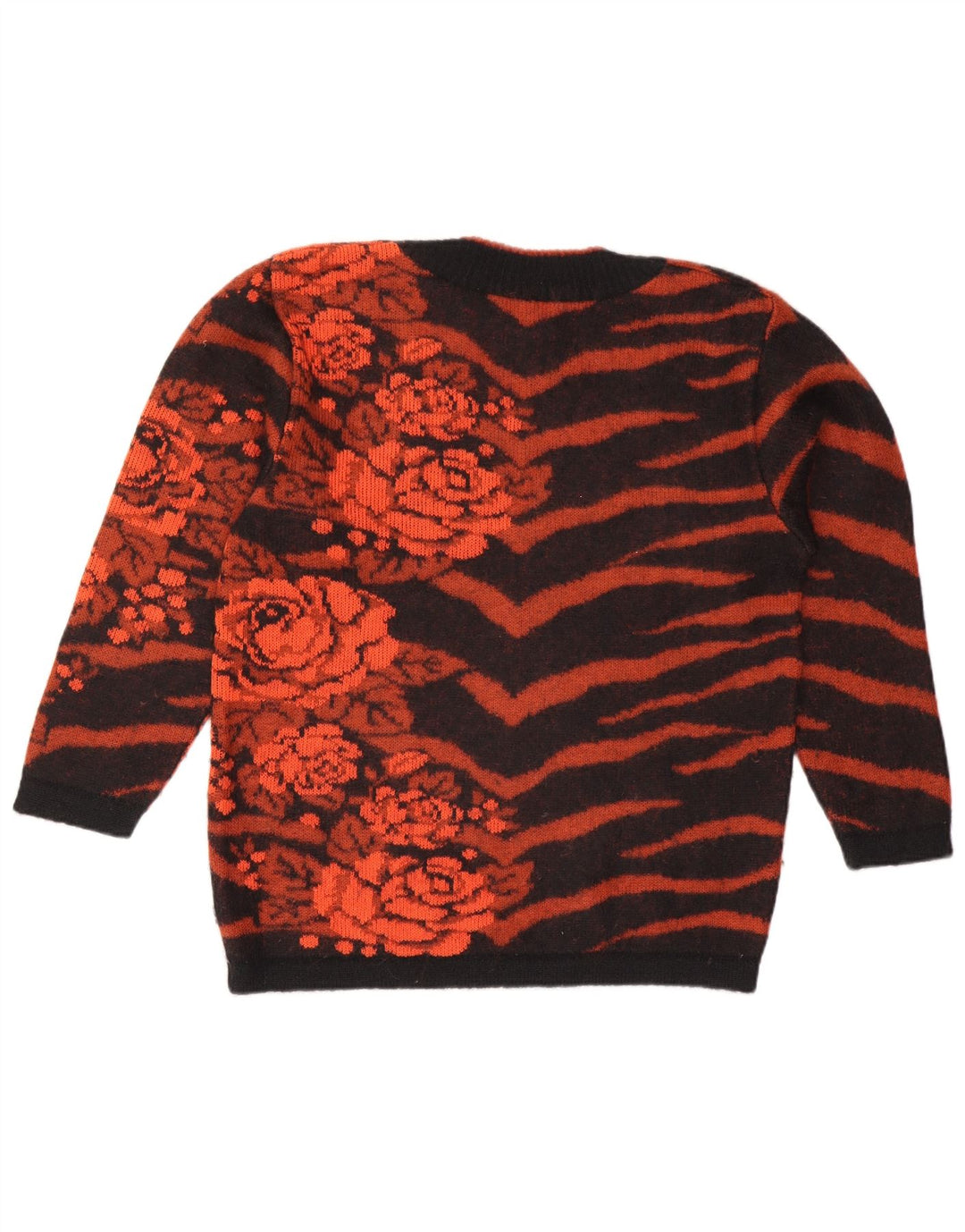 VINTAGE Womens Crew Neck Jumper Sweater UK 10 Small Orange Floral