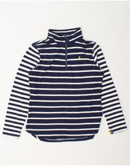 JOULES Womens Zip Neck Top Long Sleeve UK 10 Small Navy Blue Striped