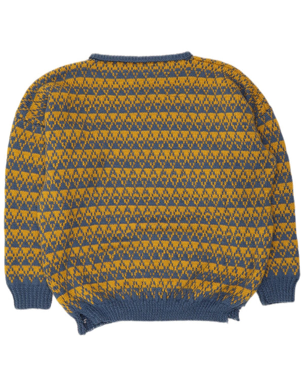 Vintage Mens Boat Neck Jumper Sweater Large Blue Geometric