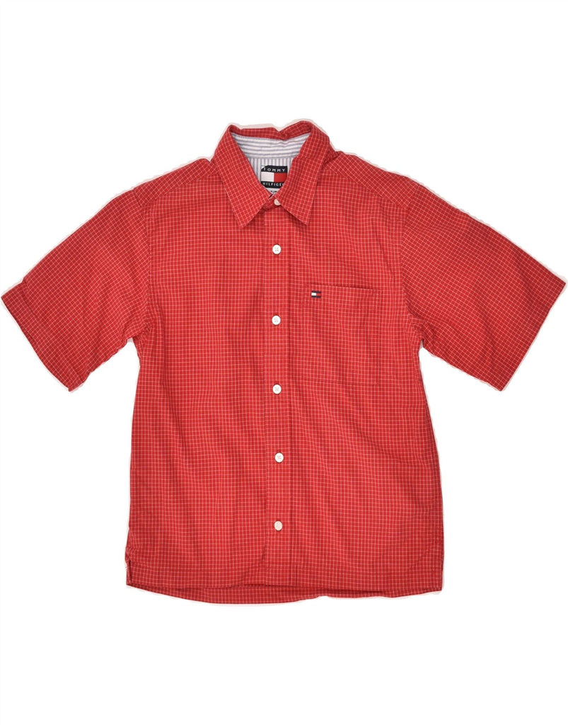 TOMMY HILFIGER Boys Short Sleeve Shirt 7-8 Years Small Red Check Cotton | Vintage Tommy Hilfiger | Thrift | Second-Hand Tommy Hilfiger | Used Clothing | Messina Hembry 