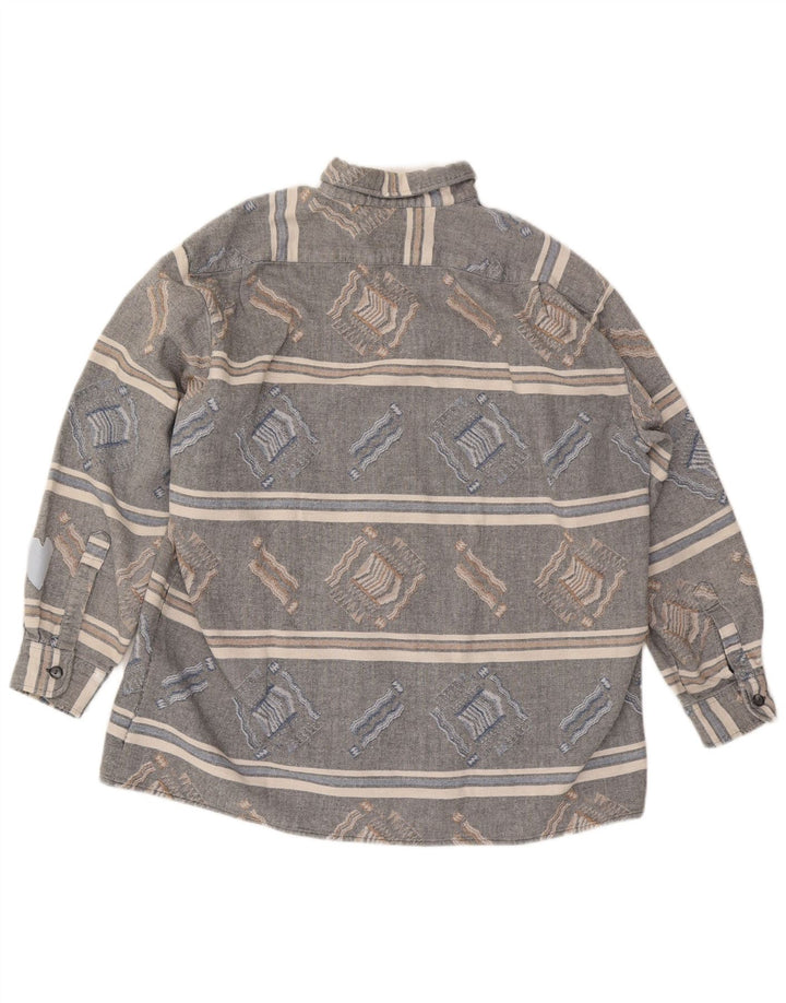 Vintage Mens Flannel Shirt Large Grey Striped