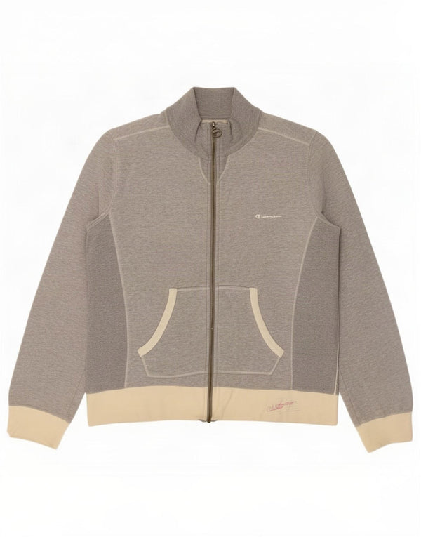 Champion Womens Tracksuit Top Jacket UK 14 Medium Grey Colourblock Cotton