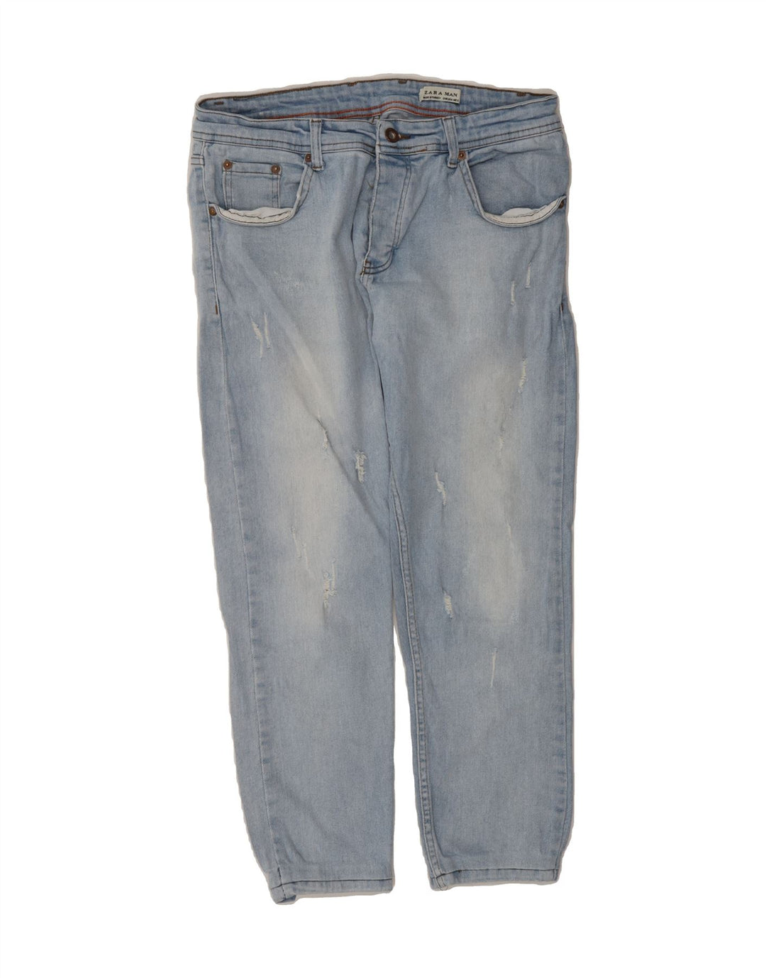 ZARA Mens Distressed Cropped Jeans W34 L25 Blue Cotton Vintage Zara and Second-Hand Zara from Messina Hembry 