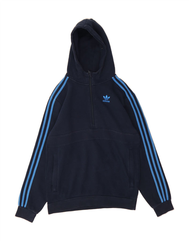ADIDAS Mens Zip Neck Hoodie Jumper XS Navy Blue Cotton Vintage Adidas and Second-Hand Adidas from Messina Hembry 