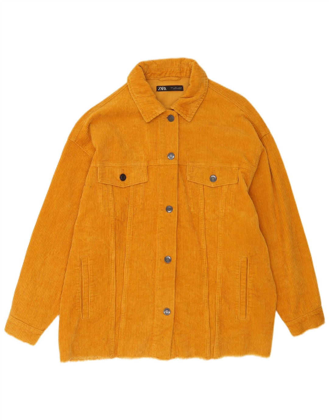 Zara Womens Oversized Corduroy Jacket UK 16 Large Yellow Cotton