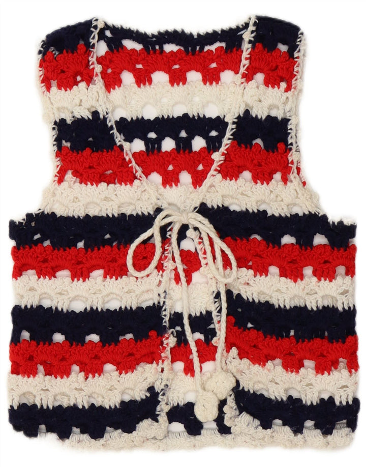 Vintage Womens Sleeveless Cardigan Sweater UK 8 Small Multicoloured Striped