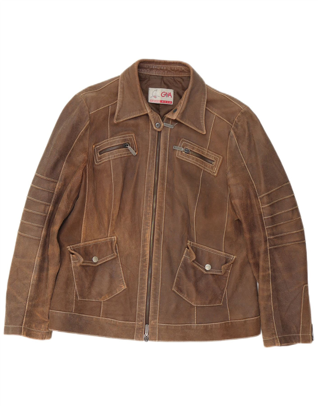 Vintage Womens Leather Jacket UK 14 Large Brown Leather