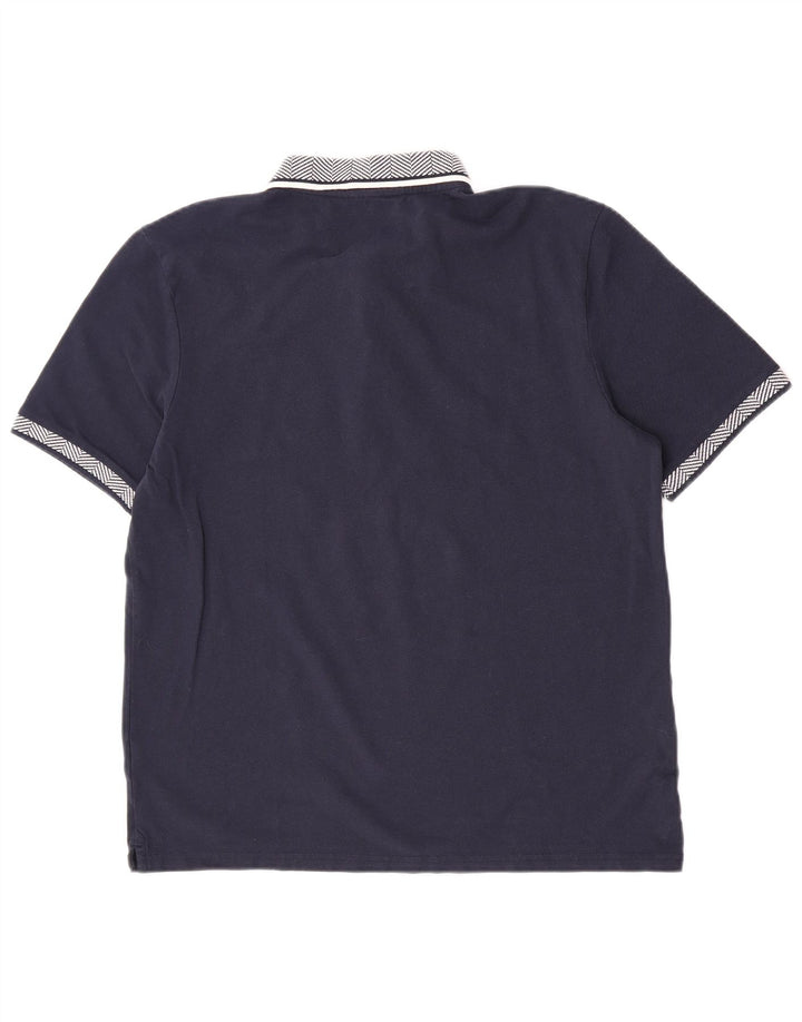 Ben Sherman Mens Polo Shirt Large Navy Blue Striped Cotton