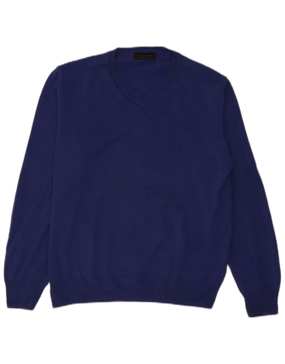 Zara Mens V-Neck Jumper Sweater Large Blue