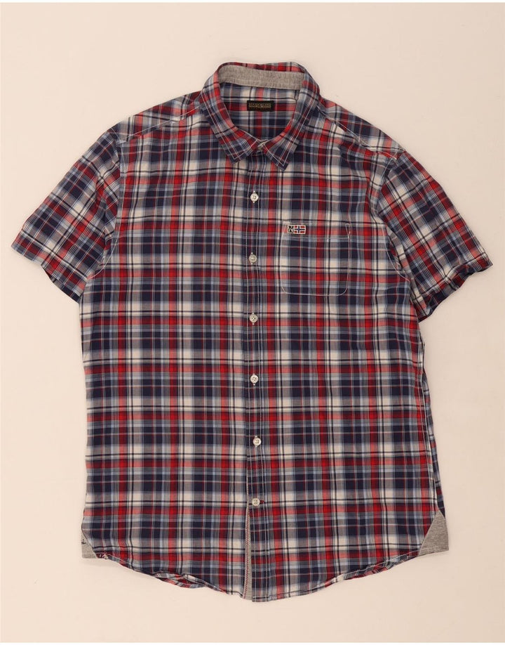 NAPAPIJRI Mens Short Sleeve Shirt Large Red Check Vintage Napapijri and Second-Hand Napapijri from Messina Hembry 
