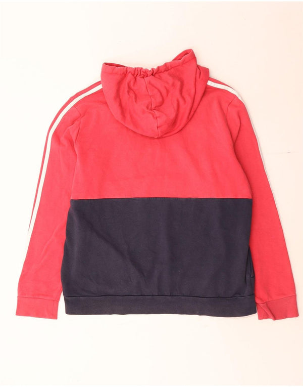 Adidas Womens Graphic Hoodie Jumper UK 20/22 XL Red Colourblock Cotton