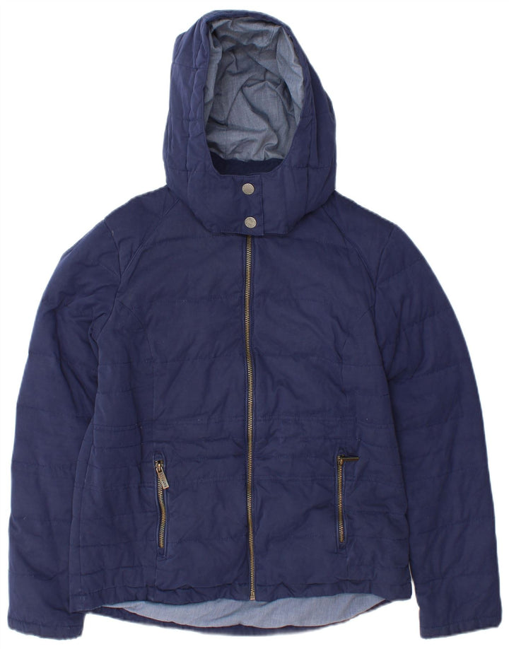Fat Face Womens Hooded Padded Jacket UK 12 Medium  Navy Blue Polyester