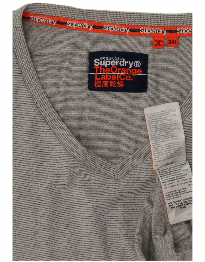 Superdry Womens T-Shirt Top 3XL Grey Striped Cotton
